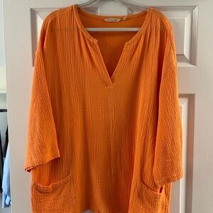 Soft Surroundings Bright Orange Gauze V-Neck Tunic